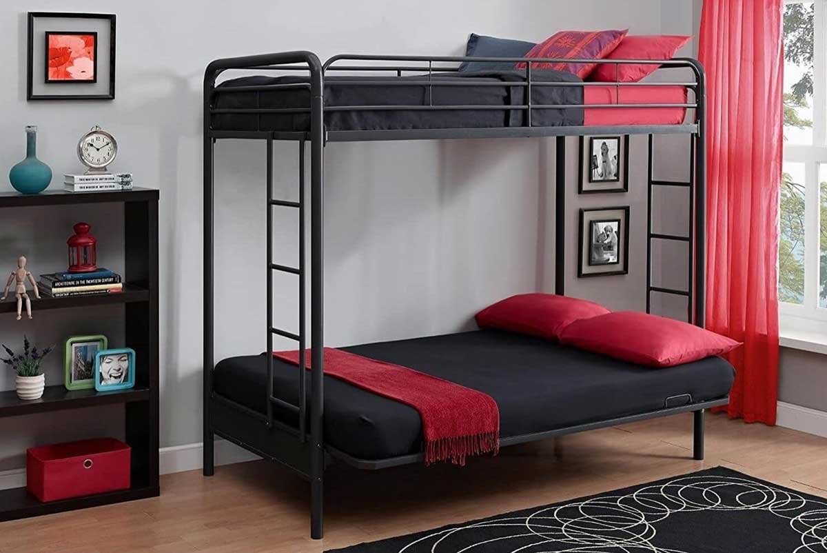 A double-deck sturdy metal bunk bed for your kid’s bedroom