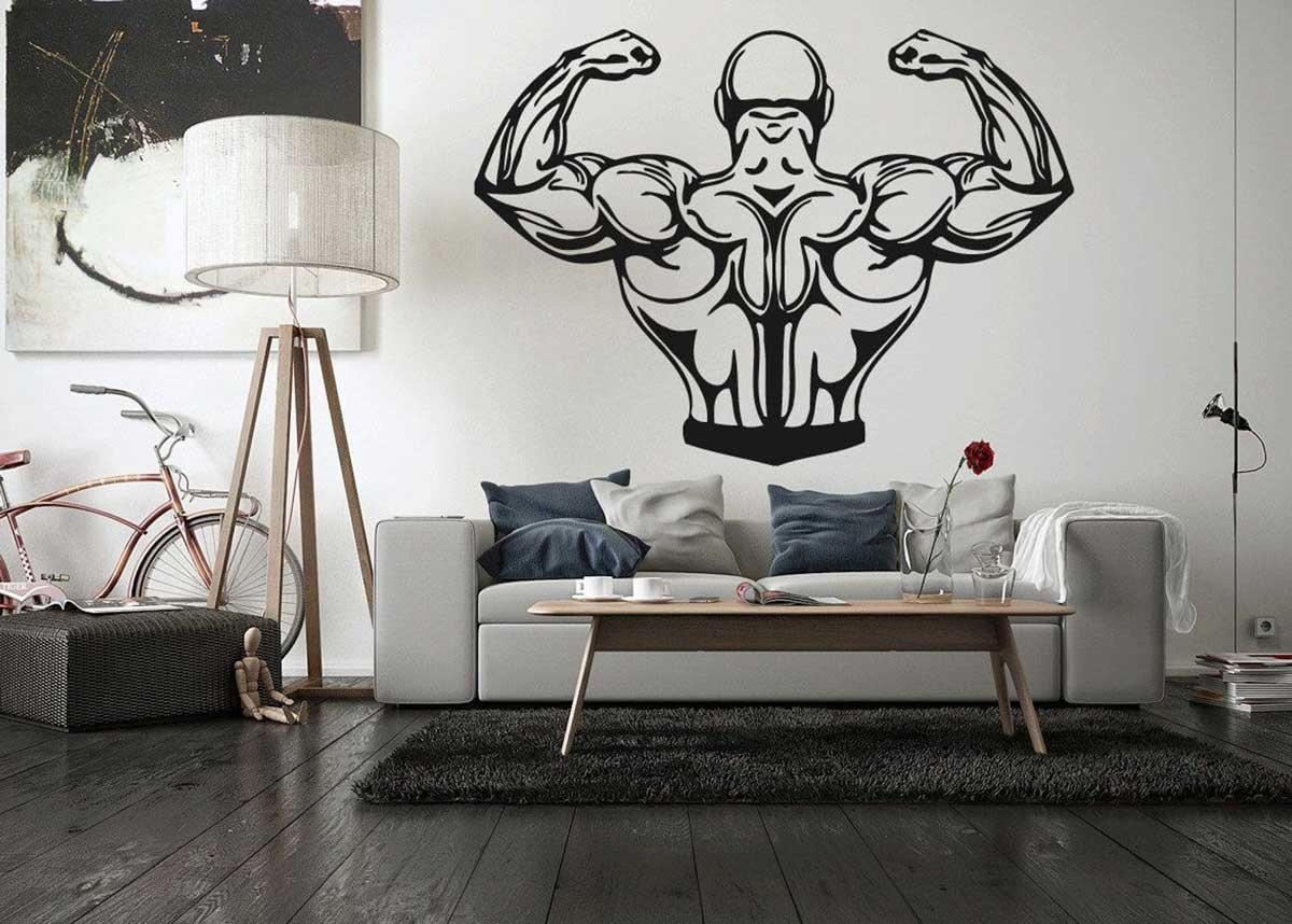 The addition of some gym pictures in the room will create a muscular vibe