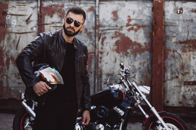 biker man in leather jacket